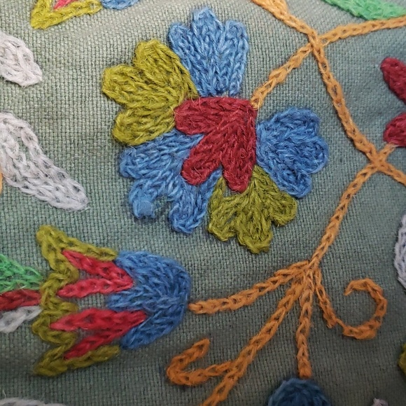 Silla Yeti green fabric embroidery with round wood handles bag - Picture 4 of 4